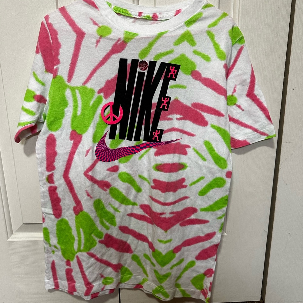 Nike Pink and Green Tie-Dye Short Sleeve Tee